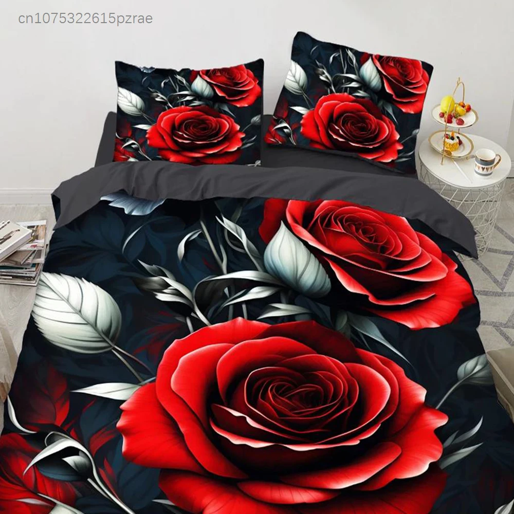 Red Roses Duvet Cover Set Queen Size King Full 3D Bedding Sets Flower Pillowcase Quilt/Comforter Cover Sets Linens Bed 140x200