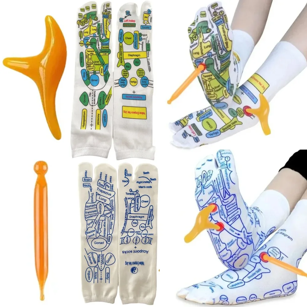 Juego de 2 Tipos de Calcetines de Reflexología, Herramienta de Acupresión y Acupuntura para Aliviar el Dolor de Pies, Masaje de Puntos de Acupuntura, Herramienta para el Cuidado de los Pies