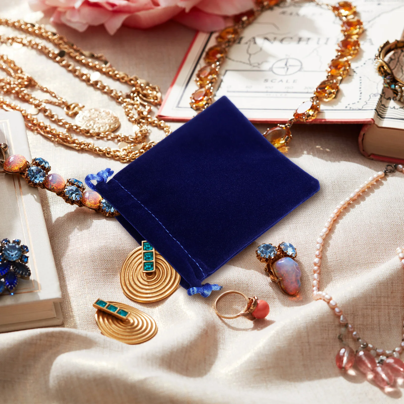 

50pcs 8X10Cm Drawstring Jewelry Pouch Storage Bag For Pocket Watches Chains Bracelets Coins Organizer Black Pouch Drawstring