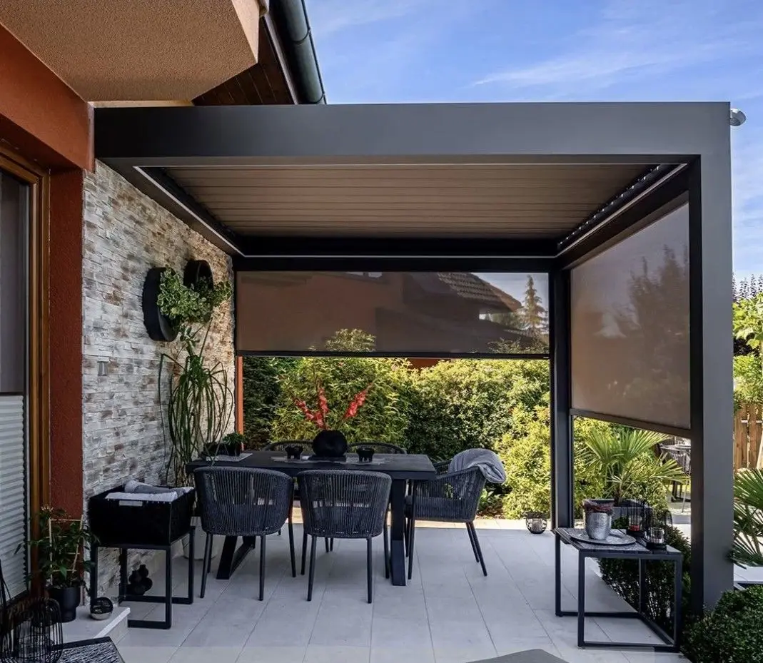 

Custom Size Homes Prefab Houses Roof Pergola System Aluminum Powder Coated Windproof Garden Modern Outdoor Gazebo Waterproof