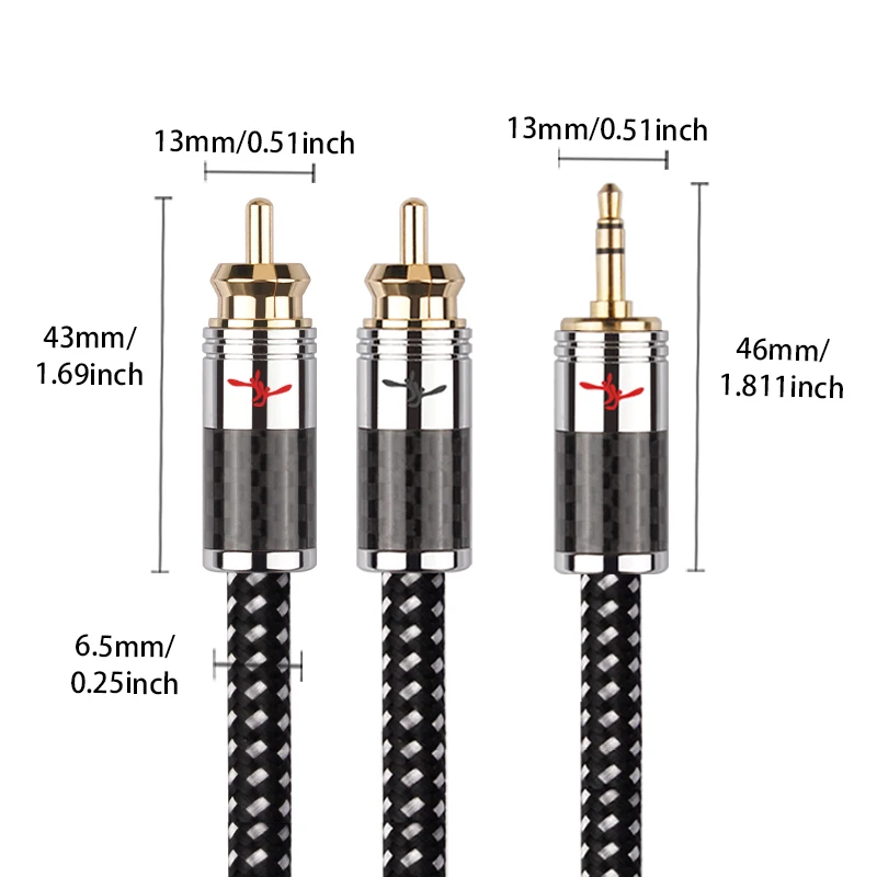 YYAUDIO  Grade 3.5mm Stereo to 2RCA Audio Cable, High Purity OFC AUX Interconnect Cord for Mobile Phone, Speaker and Home Stereo