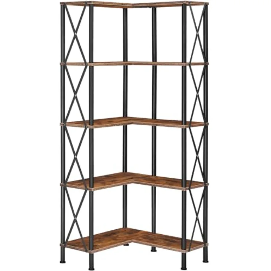 

Corner Bookshelf 5-Tier L-Shaped Bookcase Industrial Open Display Shelf Tall Storage Organizer Vertical Storage Rack for Living