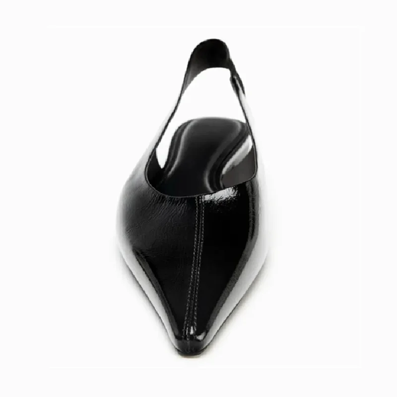 

Black Patent Leather Ballet Flats Women Sexy Pointy Toe Slingback Soft Leather Flat Sandals Comfortable Office Shoes for Women