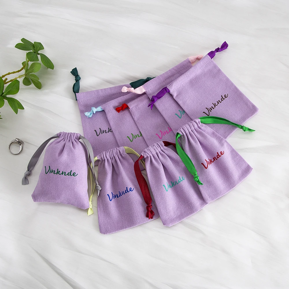 شعار مخصص 5x7 سنتيمتر كيس من الكتان شريط قطني حقيبة برباط تغليف الهدايا للمجوهرات أقراط الصابون شمعة العطور زيوت التجميل #6