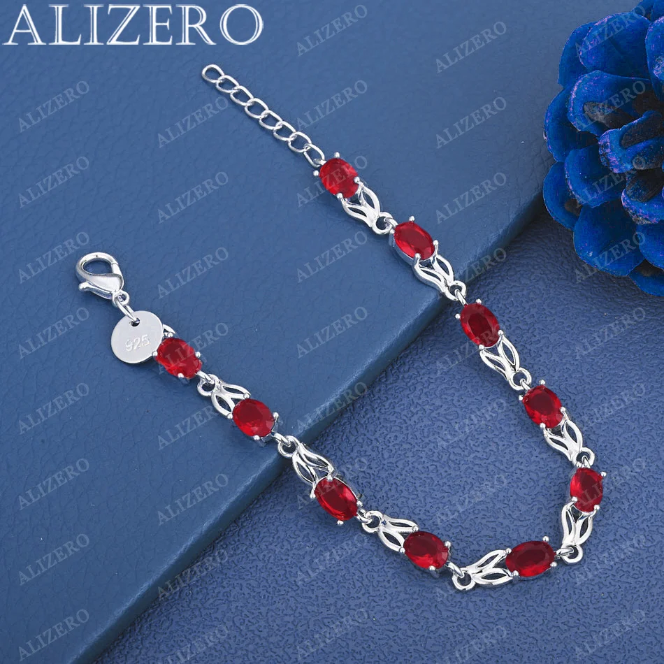 

ALIZERO 925 Sterling Silver Bracelet Red Zircon Bracelets Fashion Wedding Party Jewelry Gifts
