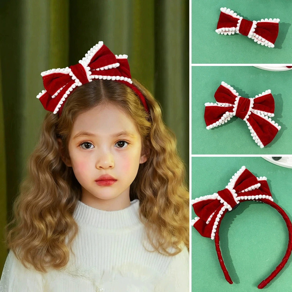 

3 шт./компл., рождественский набор аксессуаров для волос для девочек, бархатные заколки с бантом, повязка для волос с бантом, детские красные головные уборы, милый бант для волос