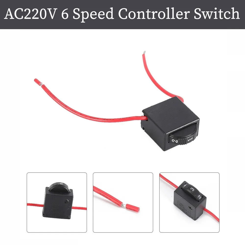 

AC220V 6 Speed Regulation Controller Switch For Electric Grinder DR2-6/1FE 12A 250V Electric Angle Grinder Power Tool Access