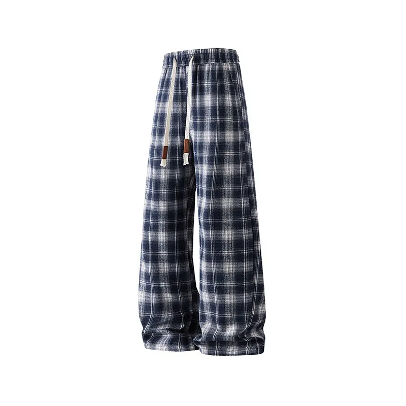 Men's Retro Checkered Adjustable Drawstring High Waisted Loose Fit Checkered Casual Streetwear Preppy Style Checkered Pants