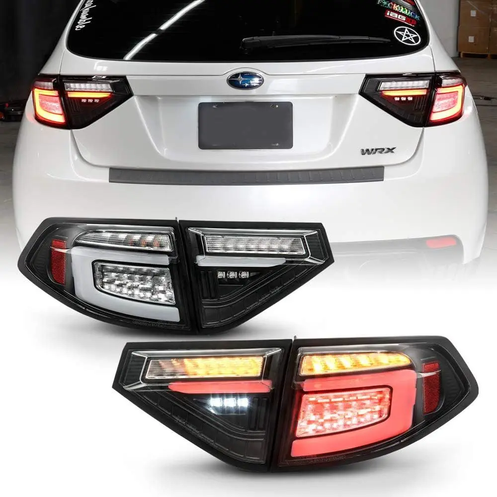 

- For 2008-2014 Subaru Impreza WRX Hatchback Black Housing LED Tail Lights w/Sequential Signal Lamps Assembly Set