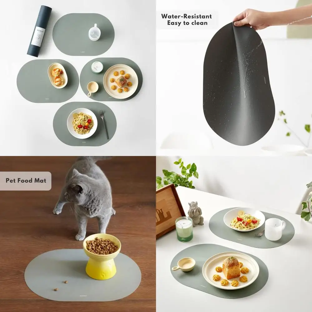 

Oval Silicone Placemats Set of 4 - Heat Resistant, Waterproof, Easy Clean, Non-Slip for Elegant Dining Table Decor