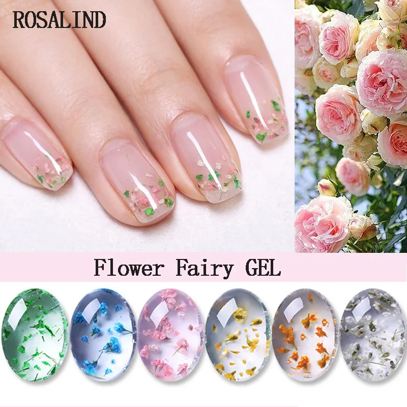 Rosalind Nail Art getrocknete Blume Gummi Gel Nagellack für Maniküre 3d DIY Desgin Farbe natürliche Fee brauchen Gel Basis und Dec klack 5ml