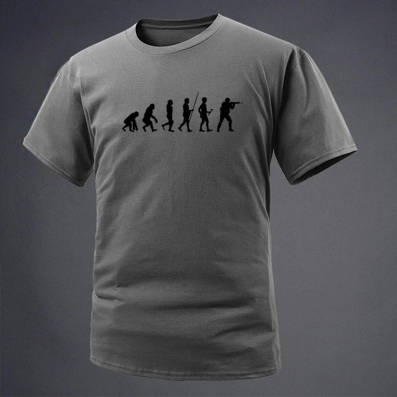 New Short-sleeved T-shirt The History of Human Evolution Military-style Printed Short-sleeved T-shirt Cotton T-shirt