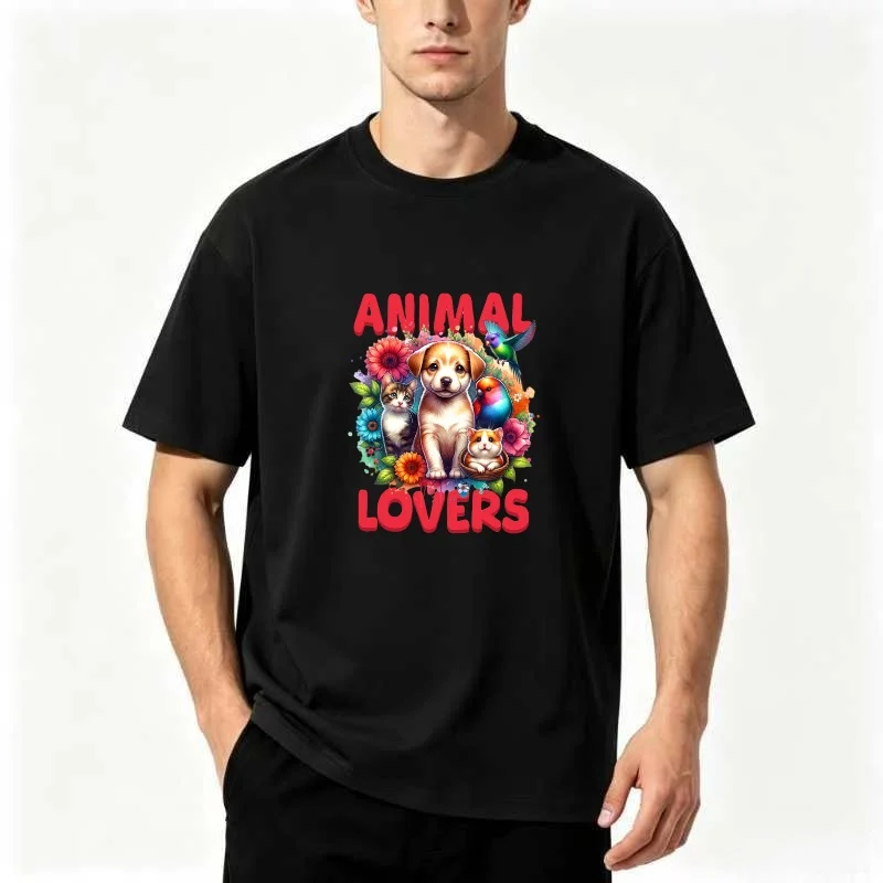 

Summer linen couple's outfit is stylish, loose, breathable and comfortable. Trendy and cute animal-print T-shirts.