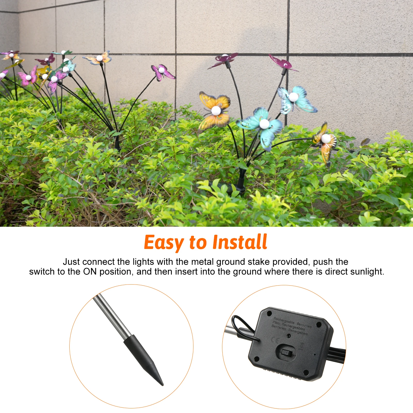 Neoglint Solar-Gartenleuchten, dekorativer Schmetterling, schwankende Rasenlampe, für den Außenbereich, Landschaft, Wegeleuchte, IP65, wasserdichte Solarleuchten