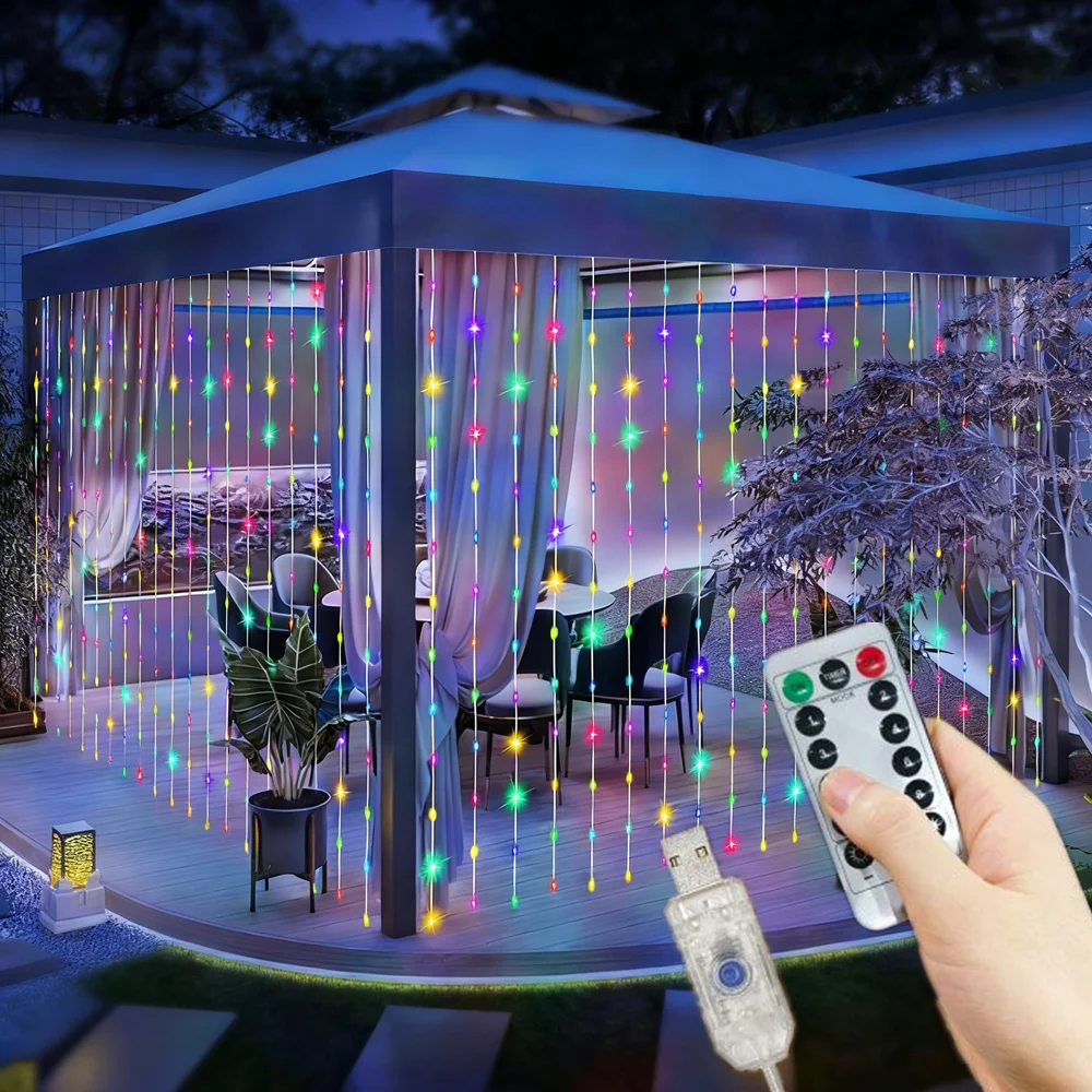 Festival Christmas Decoration 8 Mode USB Wedding Curtain Garland Remote Control Led String Lights Holiday Light for Bedroom Home