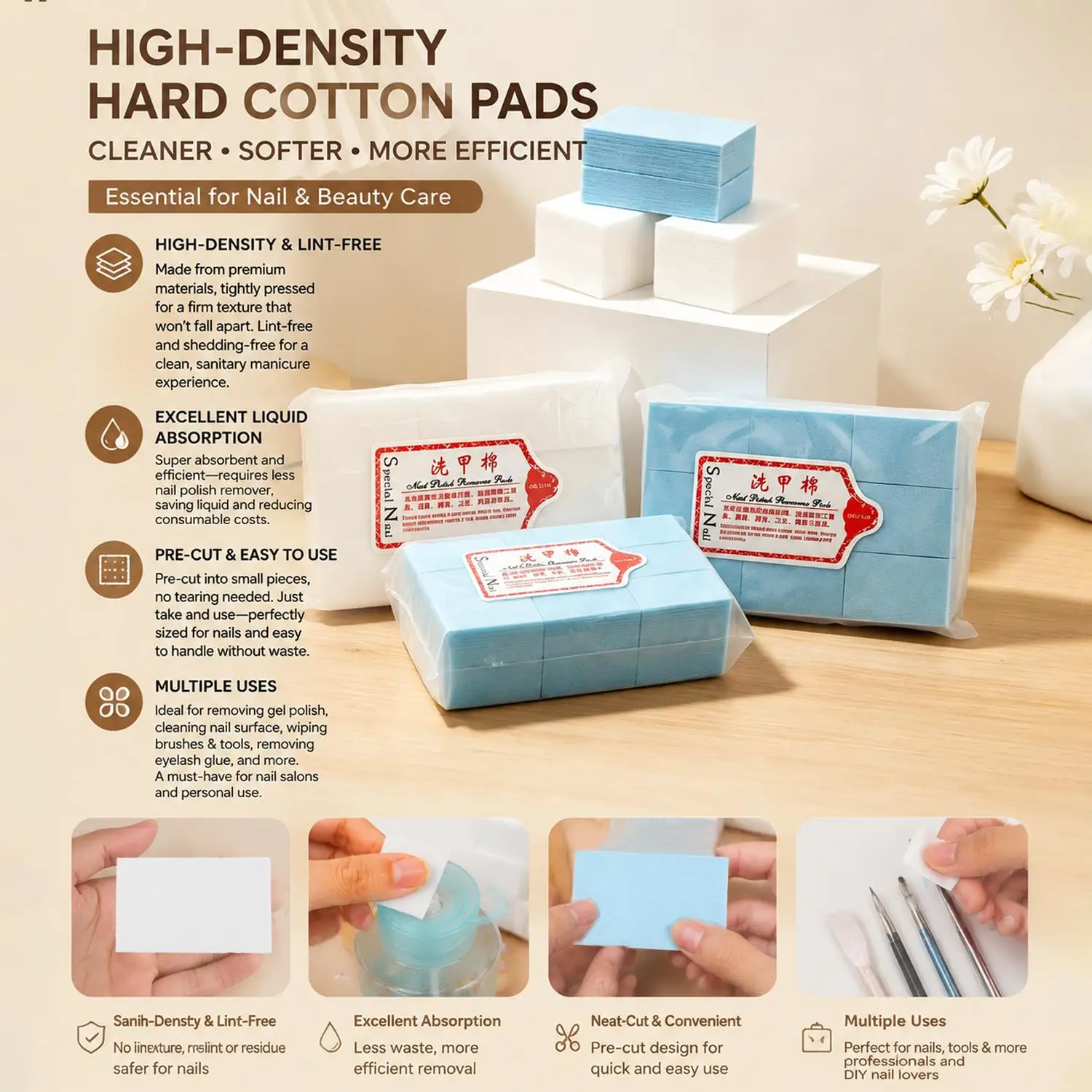 540pcs/pack Nail Cotton Polish Remover Wipes Gel Clean Manicure Napkins Lint-Free Wipes Cleaner UV Polish Paper Pads Nail Tools view 4