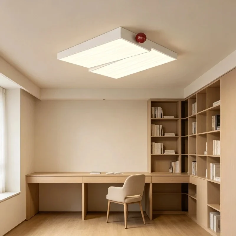 Modern Minimalist White Round LED Ceiling Light with Red Accent for Bedroom Living Room