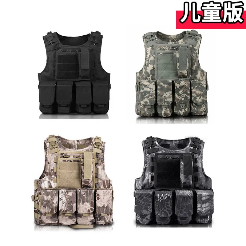 Kids Tactical Vest Military Combat Armor Vests Mens Tactical Hunting Vest Army Adjustable Armor Outdoor CS Training Vest Airsoft