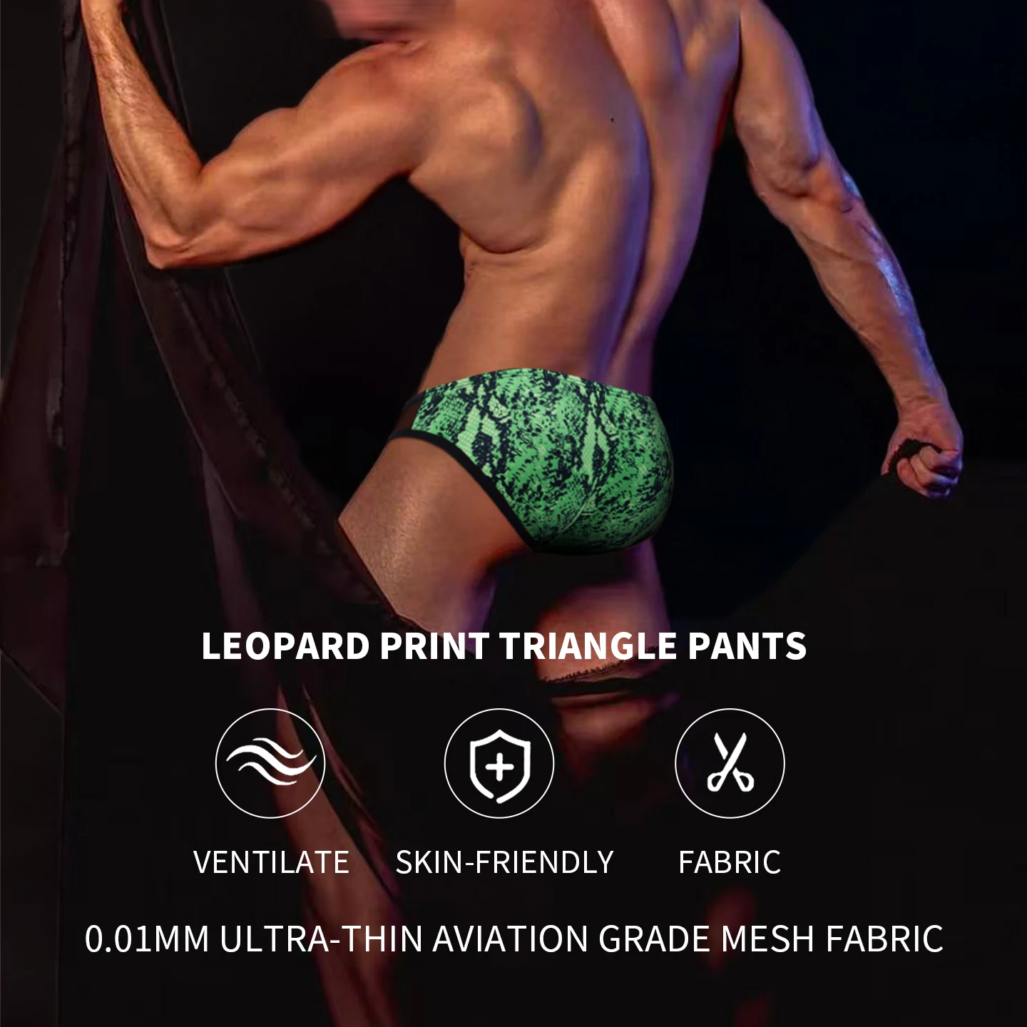 Men Sexy Transparent Mesh Briefs Leopard Snake Print Backless Bikini U Pouch Panties Erotic Lingerie Nylon Breathable Underwear