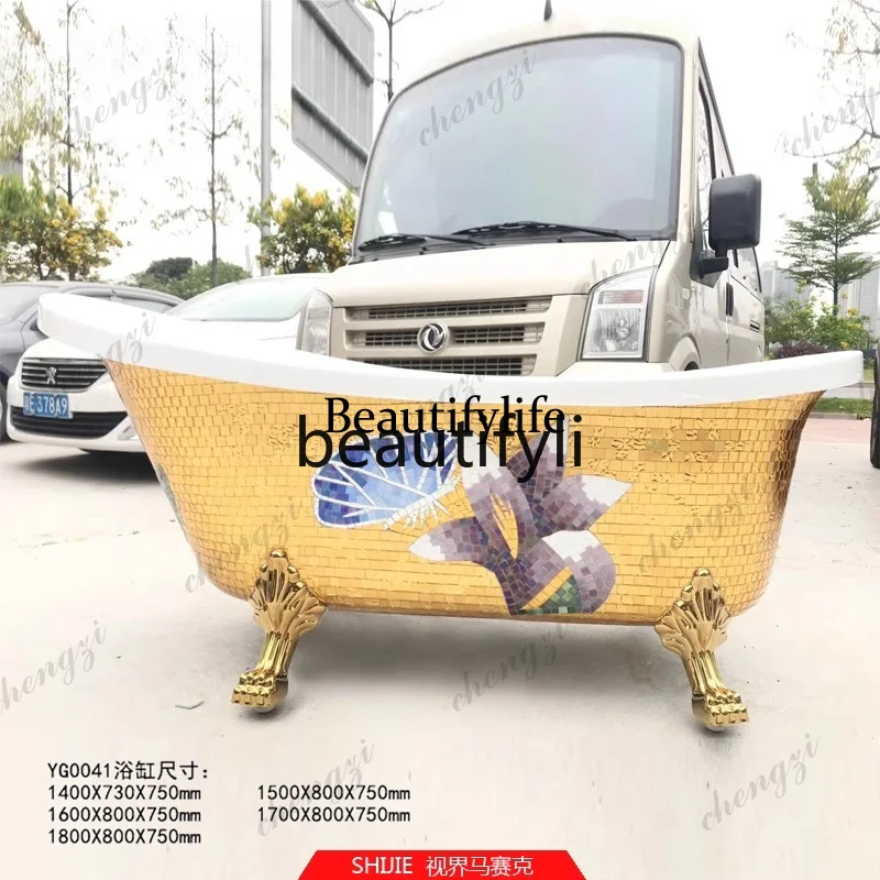 D5556 Handcrafted Custom European Style New Imperial Concubine Bathtub Freestanding Acrylic Mosaic Small Pearl Home Use 1.4567m