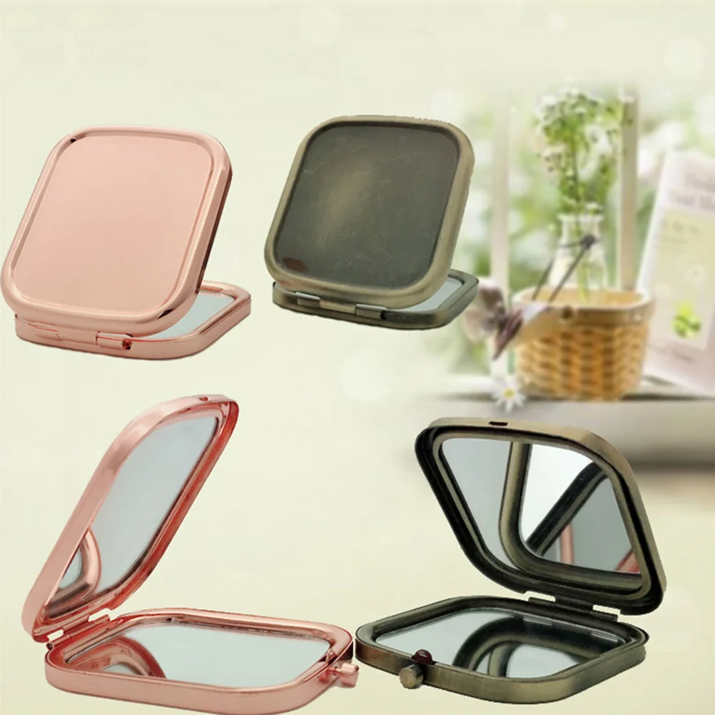 

2pcs Upgrade Square Double-sided Foldable Makeup Mirrors Portable Compact Size Foldable Pocket Mirror ( Bronze)