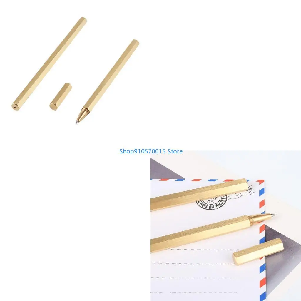 B95C قلم جل للرجال من النحاس قلم حبر جاف سريع الجفاف باللون الأسود كهدية عيد ميلاد