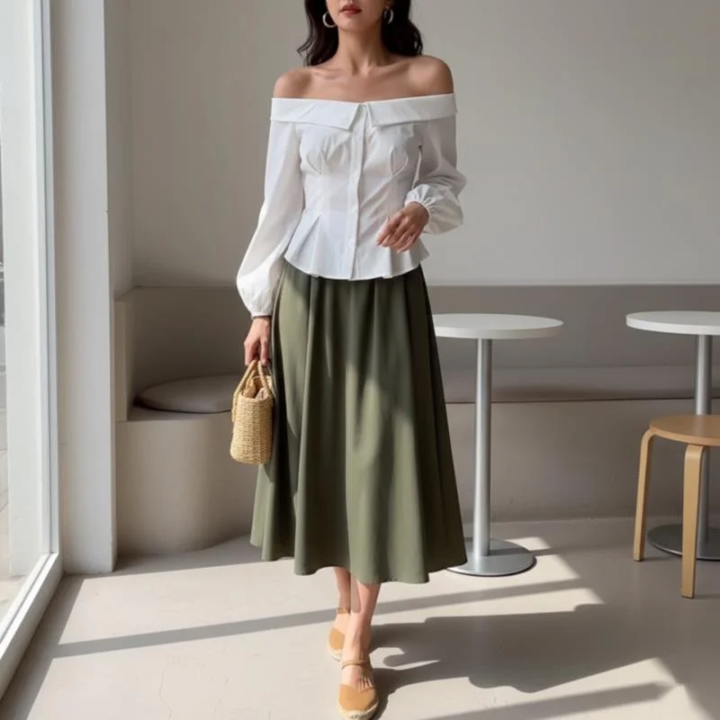 

Элегантная блузка с открытыми плечами для женщин, облегающий топ с длинными рукавами, мягкая ткань, модный стиль, подходит для повседневной носки весной и летом