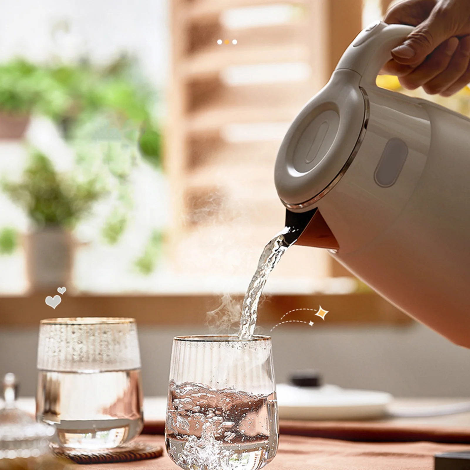 غلاية كهربائية 1.5L سعة كبيرة مزدوجة الطبقات إيقاف تلقائي غلاية الماء الساخن براد شاي وعاء داخلي من الفولاذ المقاوم للصدأ