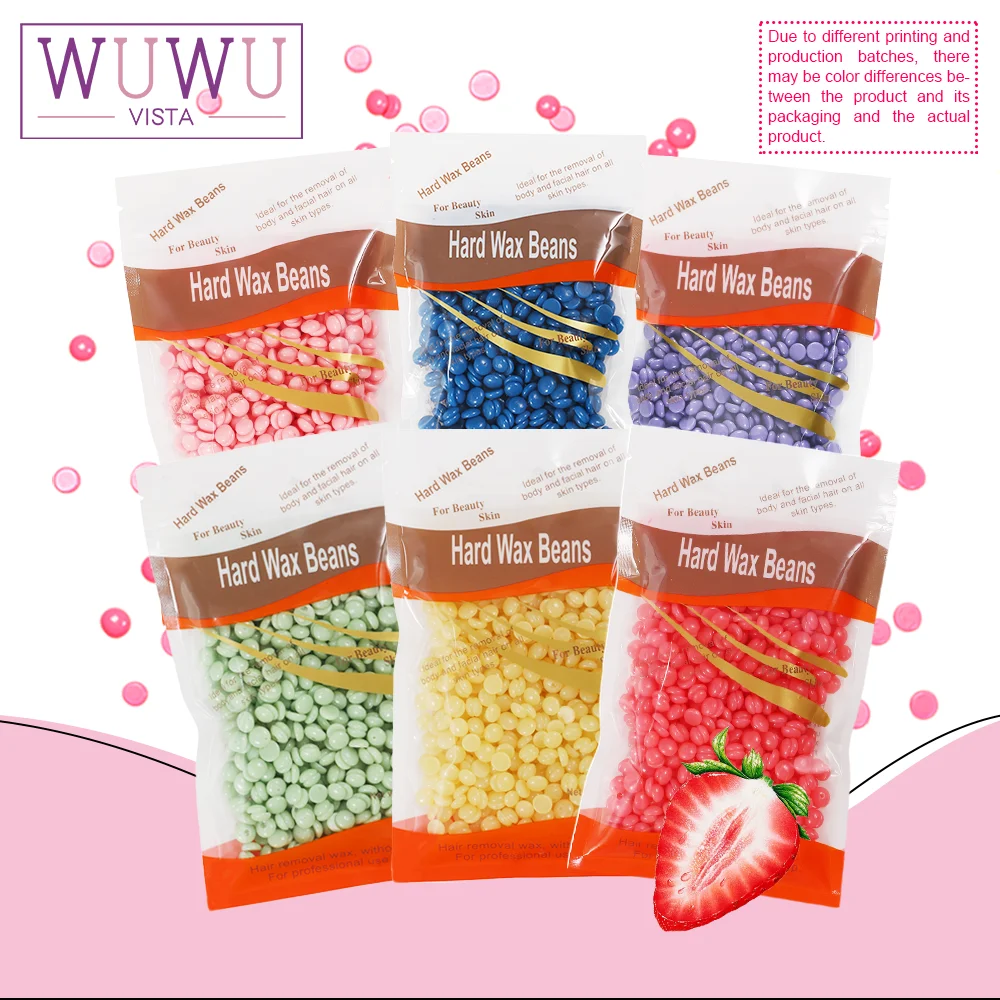 Wuvista 100g/3.52oz * 3 lilin panas penghilang rambut manik-manik lilin pemanas lilin tanpa rasa sakit untuk semua kacang penghilang rambut untuk kulit sensitif uniseks