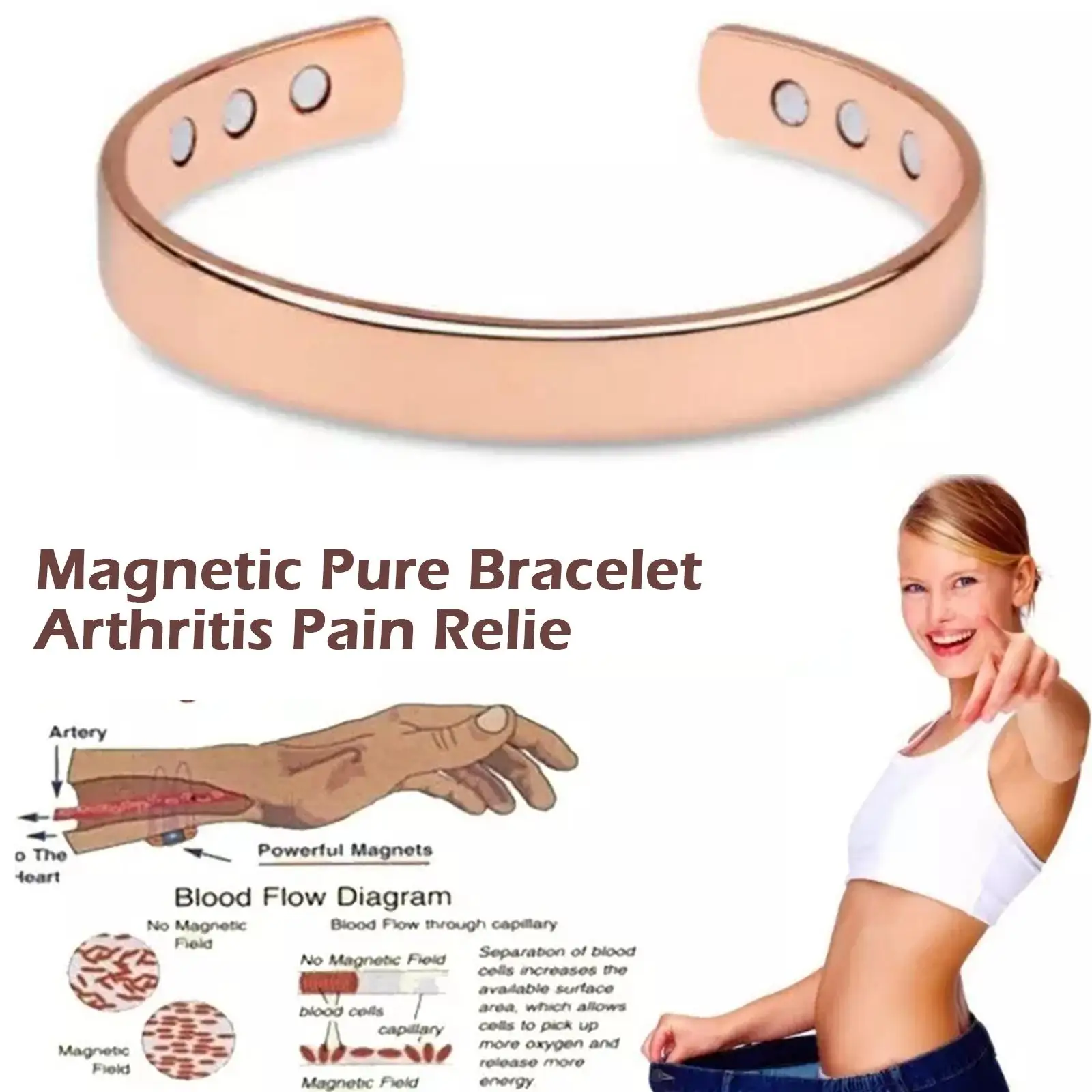 Fashion Pure Copper Magnetic Bracelet for Women Men Cuff Adjustable Size Bangles Arthritis Health Solid Copper Jewelry