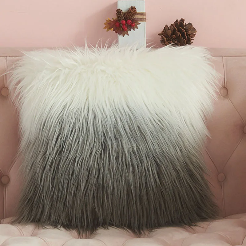 Ins Style Gradient Long Hair Sleeping Pillow Detachable Soft Cushion with Zipper Beautiful Sofa Decor for Office and Living Room