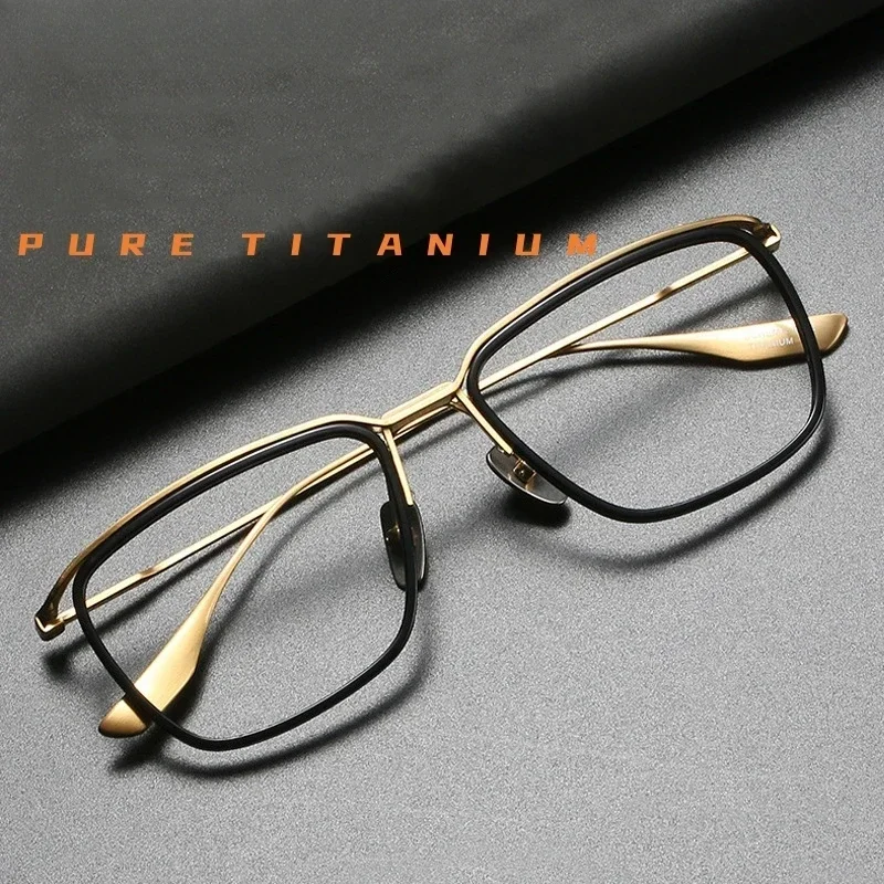 Square Retro Pure Titanium Big Optical Prescription Glasses for Men, Business Simple Eyewear, Luxury Square Frame, DT106