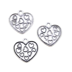 12pcs Charms Hollow Heart 19x19mm Antique Silver Color Pendants Making DIY Handmade Tibetan Finding Jewelry