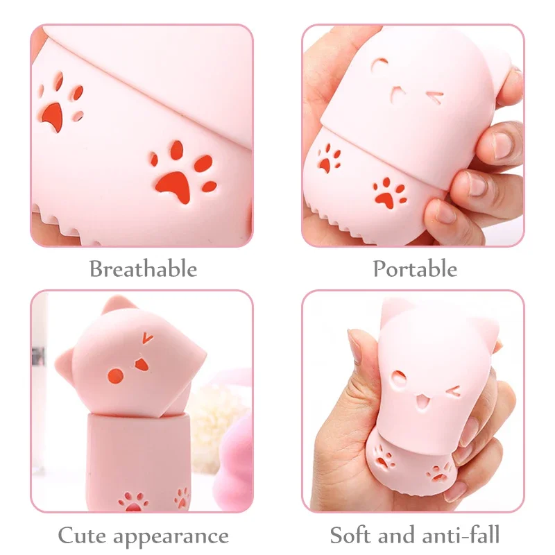 1Pc Kitten Silicone Powder Puff Drying Holder Egg Stand Beauty Pad Makeup Sponge Display Rack Cosmetic Blender Case Puff Holder