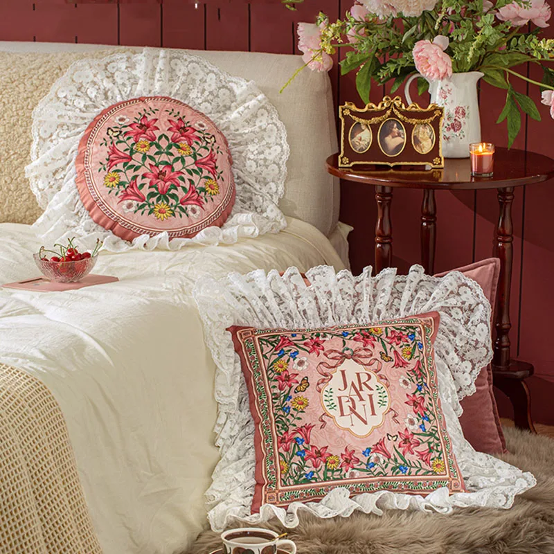 

French Romantic Style Square Lace Pillow Creativity Living Room Home Decoration And Accessories Sofa Cushions Floral Pattern