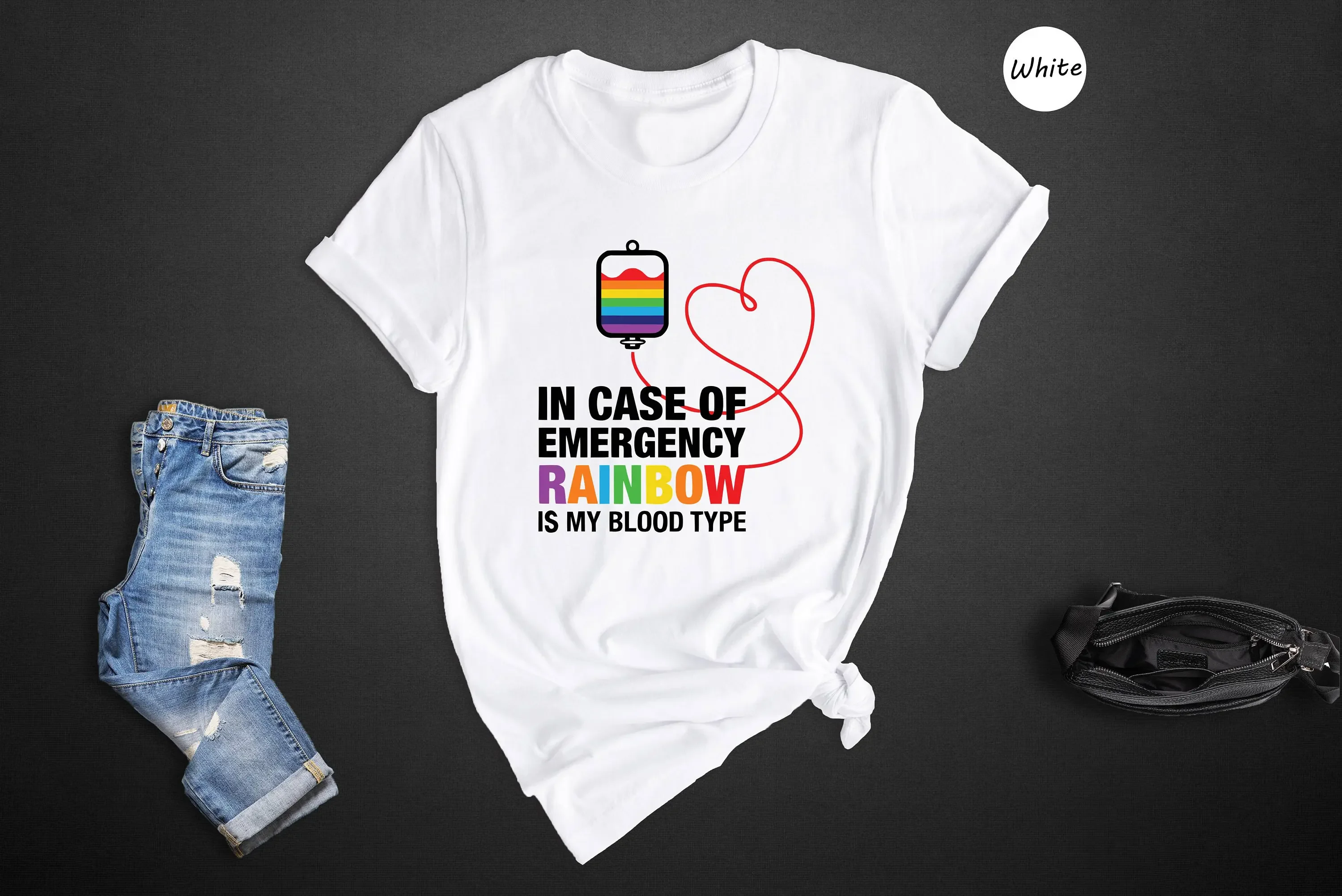 In Case Of Emergency Rainbow Is My Blood Type T Shirt LGBT Love Pride Month Funny Queer