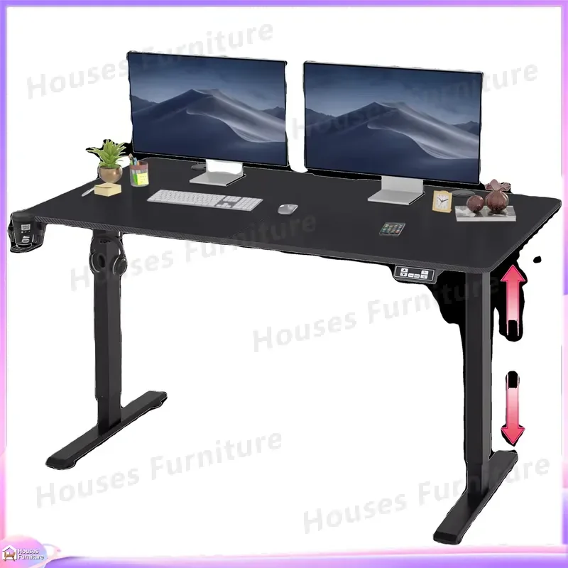 Large Gaming Computer Desk with RGB LED Lights Adjustable Height Ergonomic Design for PC Laptop Setup Office Study Room