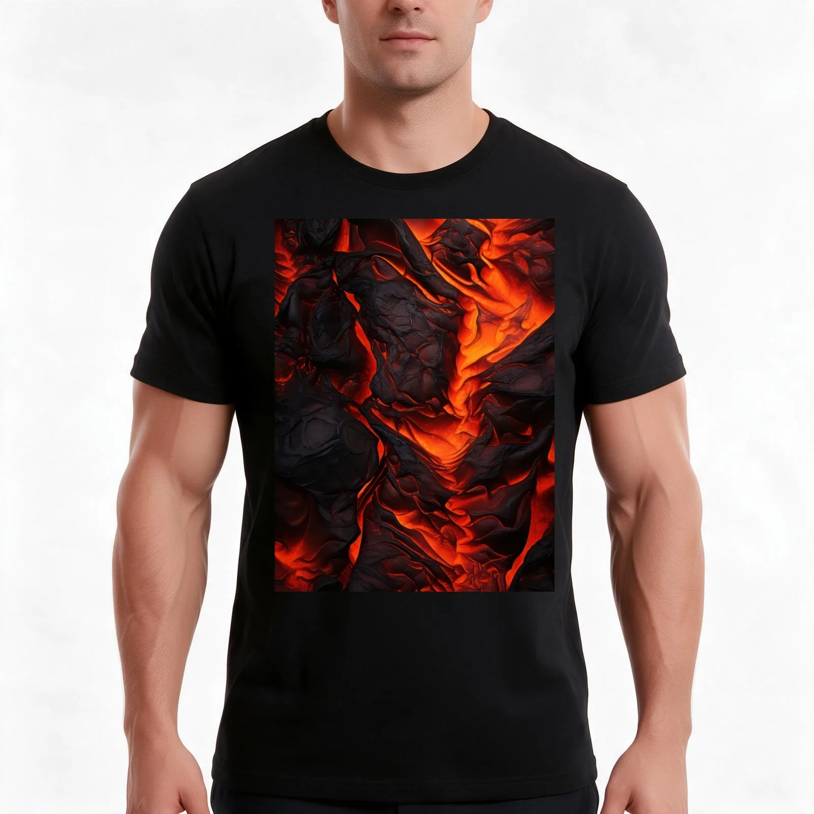 Lava pattern volcano magma T-Shirt Summer Casual Cotton Tee Oversized Streetwear Tops Vintage Graphic Print 100% Cotton