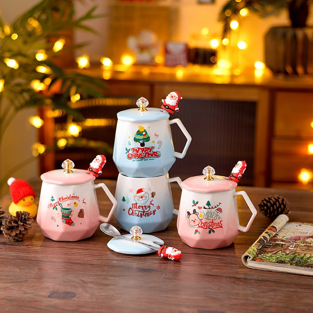 

Подарочный набор рождественской кружки, уникальная рождественская фарфоровая подарочная кружка, керамическая кофейная кружка с узором и ложкой для молочных соков, чая