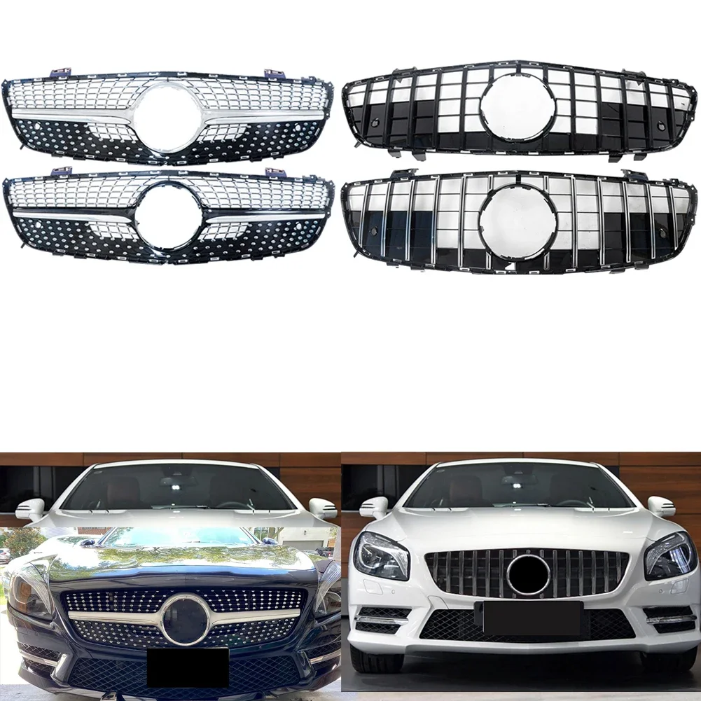 Front Bumper Racing Grill Billet Grille Cover For Mercedes-Benz R231 SL Class 2013-2016 Diamond GT