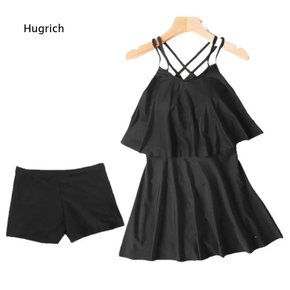 Cross Back Straps Two Piece Bathing Suit For Women Ruffled Overlay Swim Dress With Separate Shorts For Summer Seaside Vacation