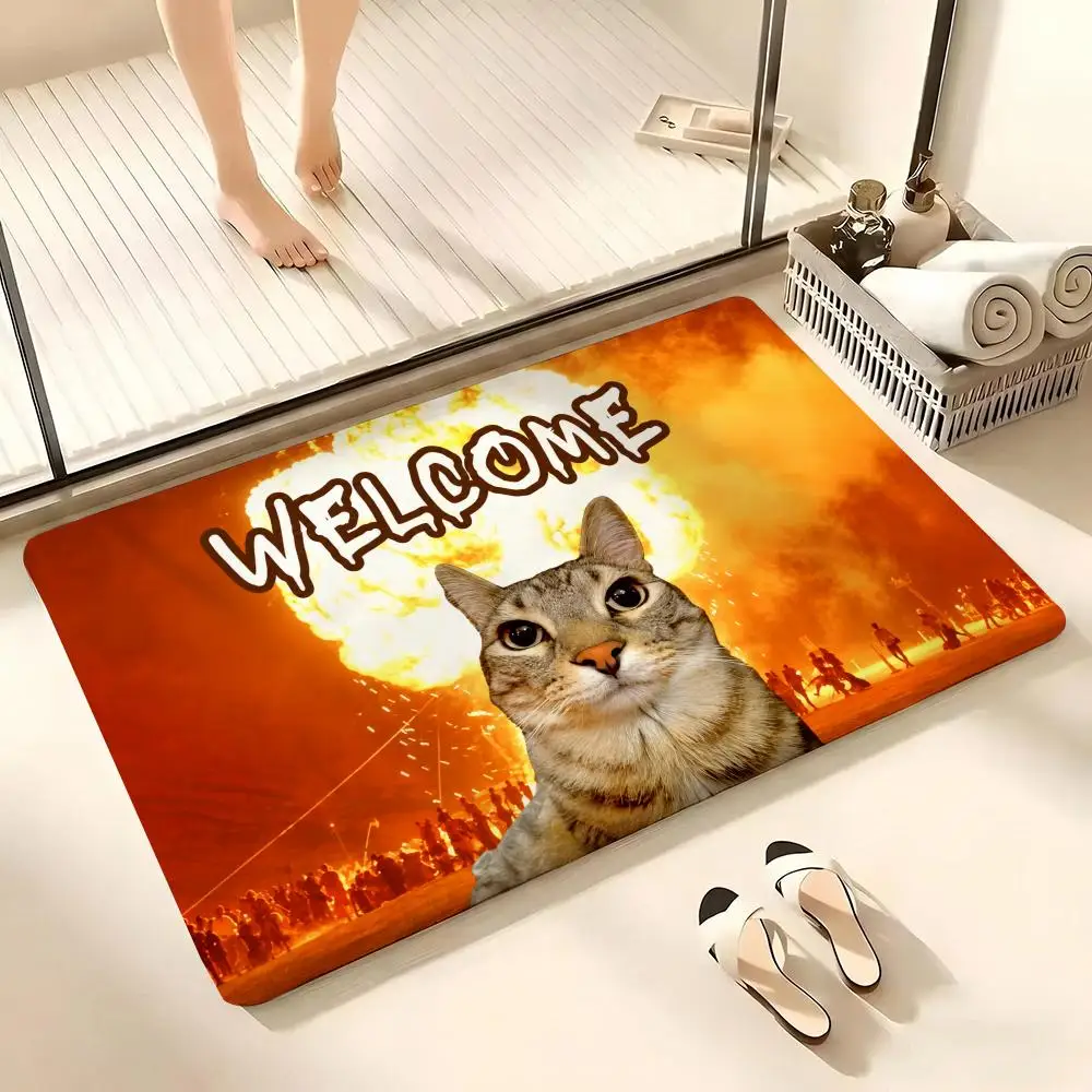 Cosmic Meme Cats Fantastic Floor Mat Flannel Rug Non Slip Absorbent Soft Washable For Entryway Hallway Bathroom Kitchen Decor