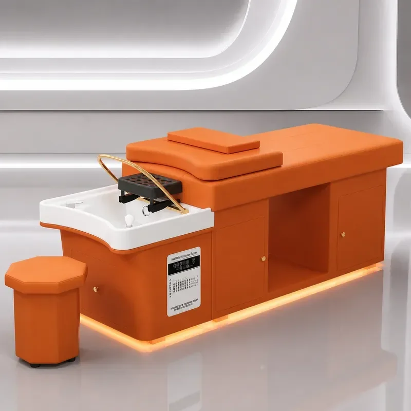 Thai Style Hair Treatment Shampoo Bed with Locker Water Circulation Massage Beauty Head Wash Station for Barber Shop