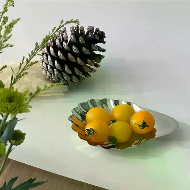 Stainless Steel Plate Shell Shaped Dish Metal Cheese Dessert Dish Plate Jewelry Storage Metal Tray Soap Box Table Decoration