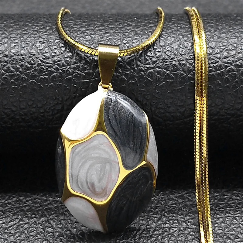 Trendige Rosa Blaue Schwarze Charm-Oval-Anhänger-Halsketten für Frauen und Mädchen, Edelstahl, Goldfarben, Damen-Kette, Boho-Geschenk-Schmuck – Detail 7