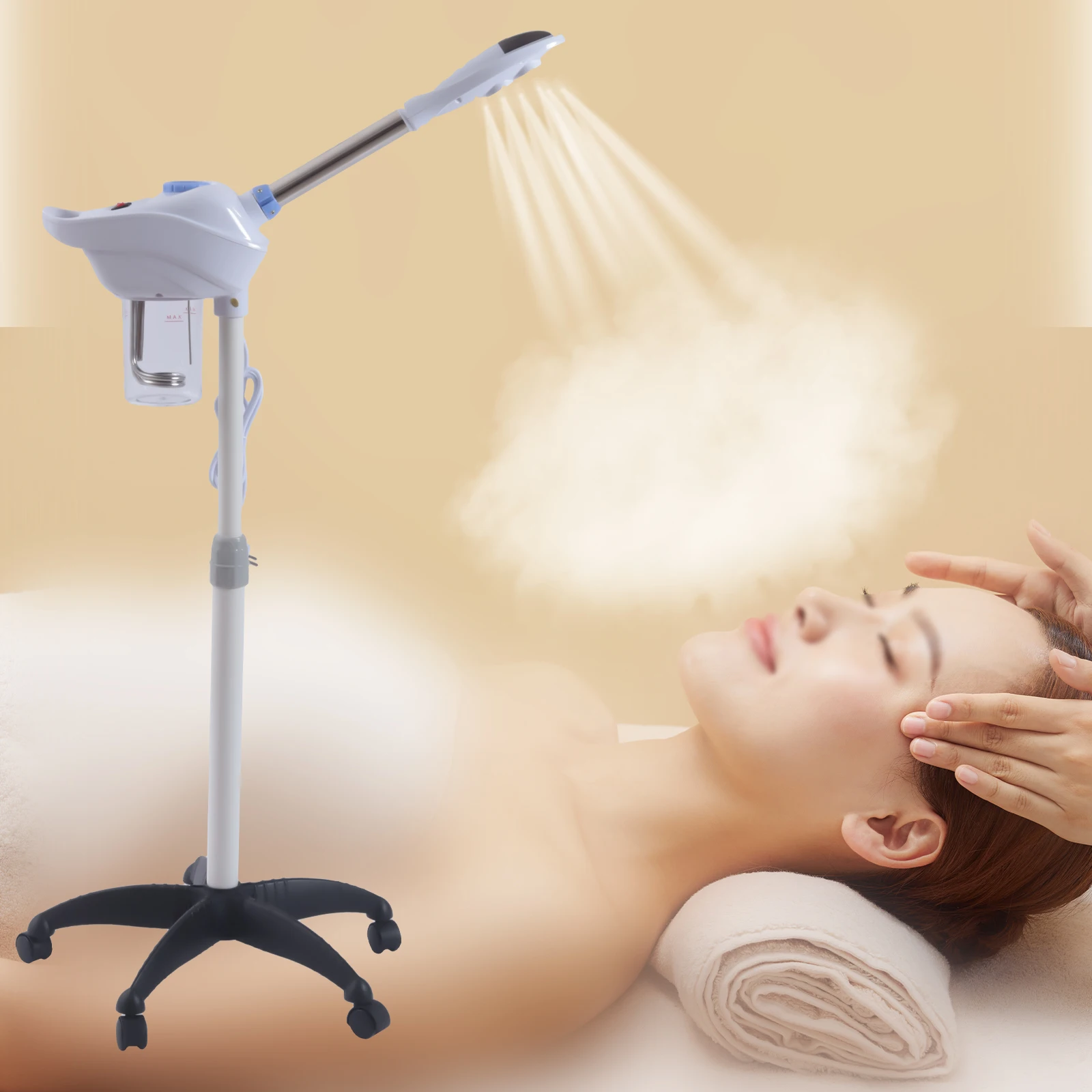Vaporizador Facial de Ozono, Vaporizador de Belleza con Vapor Caliente, 220V 800W, ABS, Hierro, Altura Ajustable 78.7-105.5cm, Tanque de Agua de 800ml, Enchufe Europeo