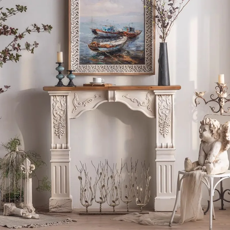 

Украшение камина в стиле ретро, европейская белая резная вилла, гостиная, поддельное украшение камина, фон для фотосъемки шкафа