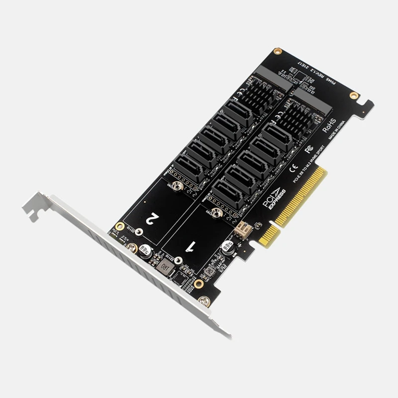 Imagem -03 - Dual M.2 Nvme Raid Pci-e x8 Cartão Dividido para 3.0 Sata 10-port Placa de Adaptador de Expansão Riser m2 Pcie 8x Jmb585 Chip Ph45 Mais Ph56