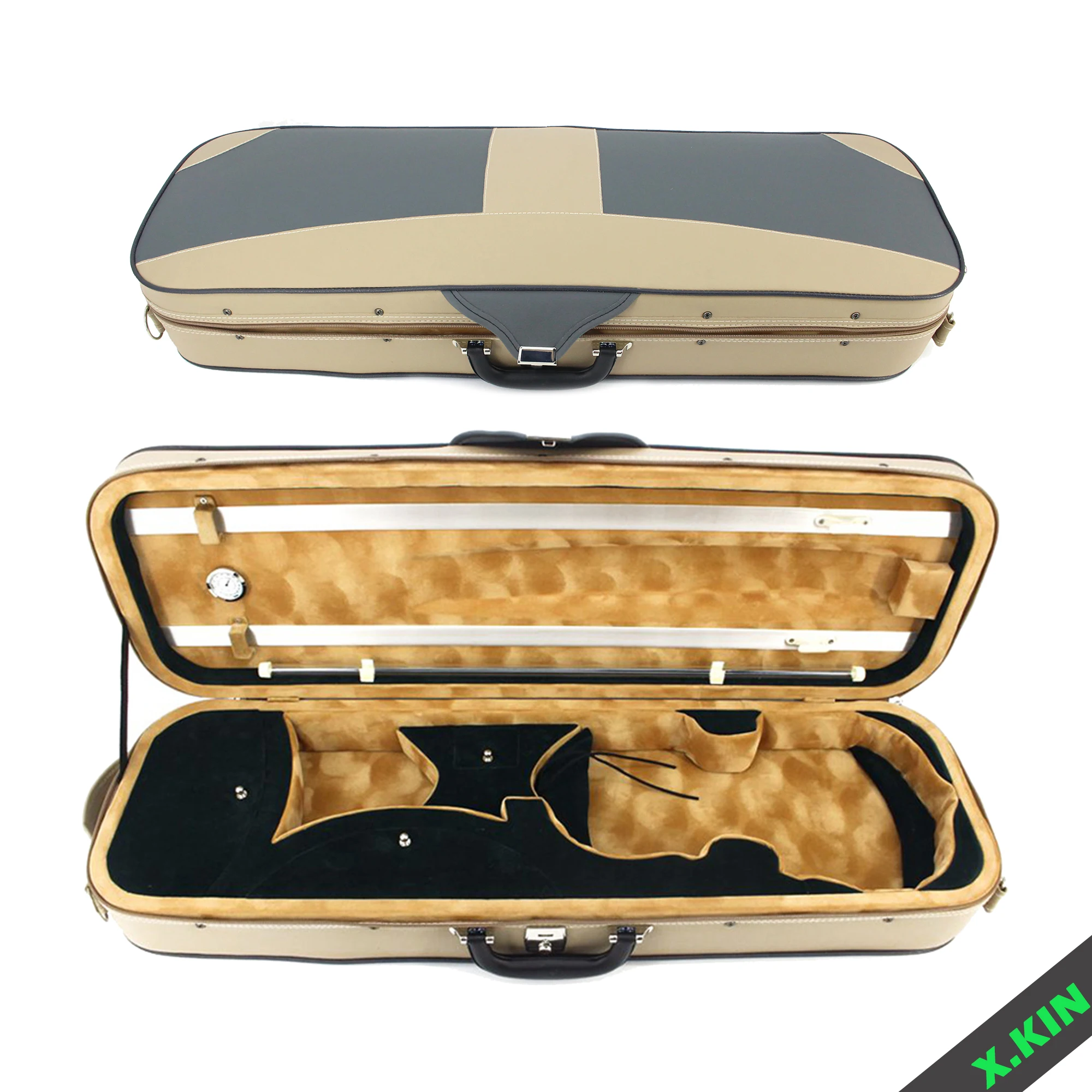 

High-End Violin Box 4/4 Artificial Leather Waterproof Violin Box Velvet Cloth Lining
