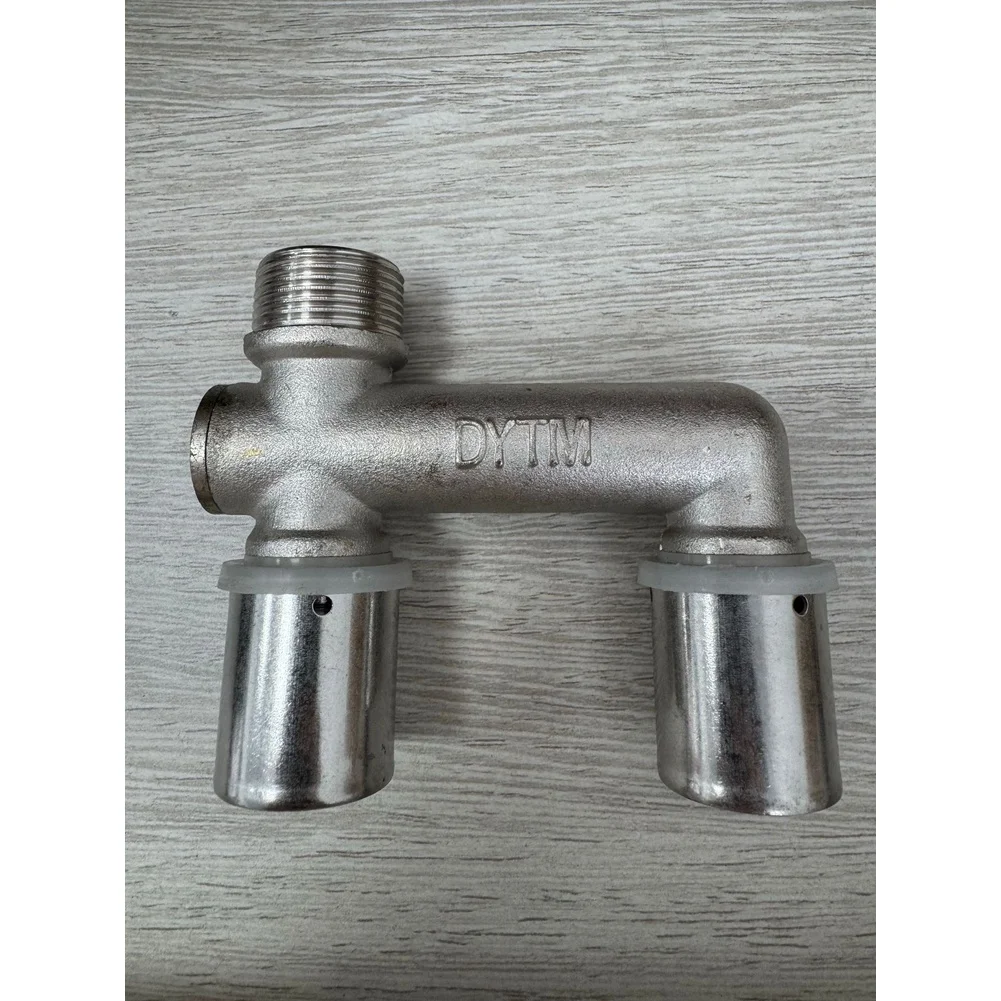 H Type Crimp Brass Tee 25mm To 3/4 Inch Male Thread Press Fit-Connector For PEX AL PE-Pipe Radiant Floor Heating System Fitting